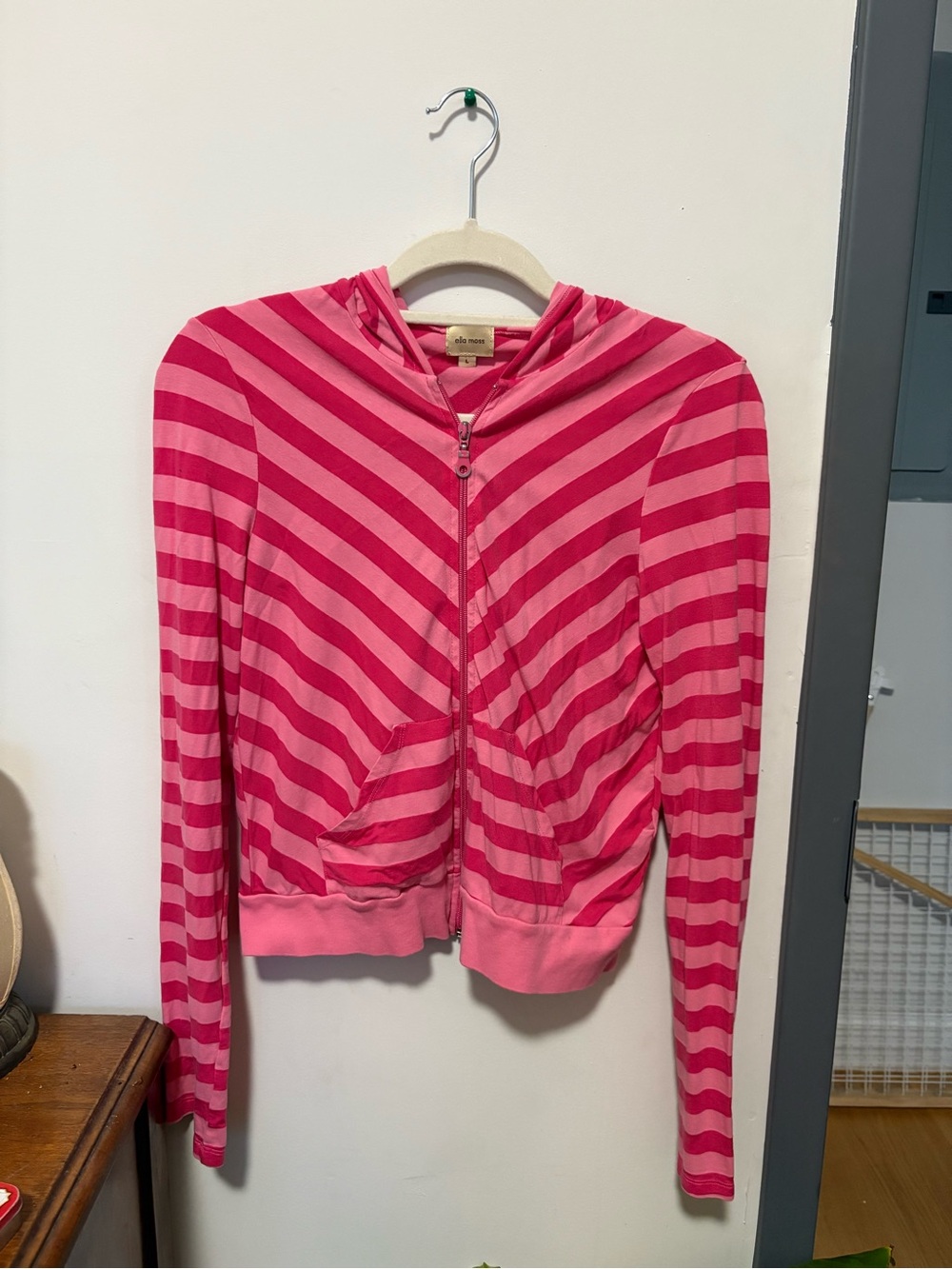 Ella Moss Pink Striped Zip Hoodie